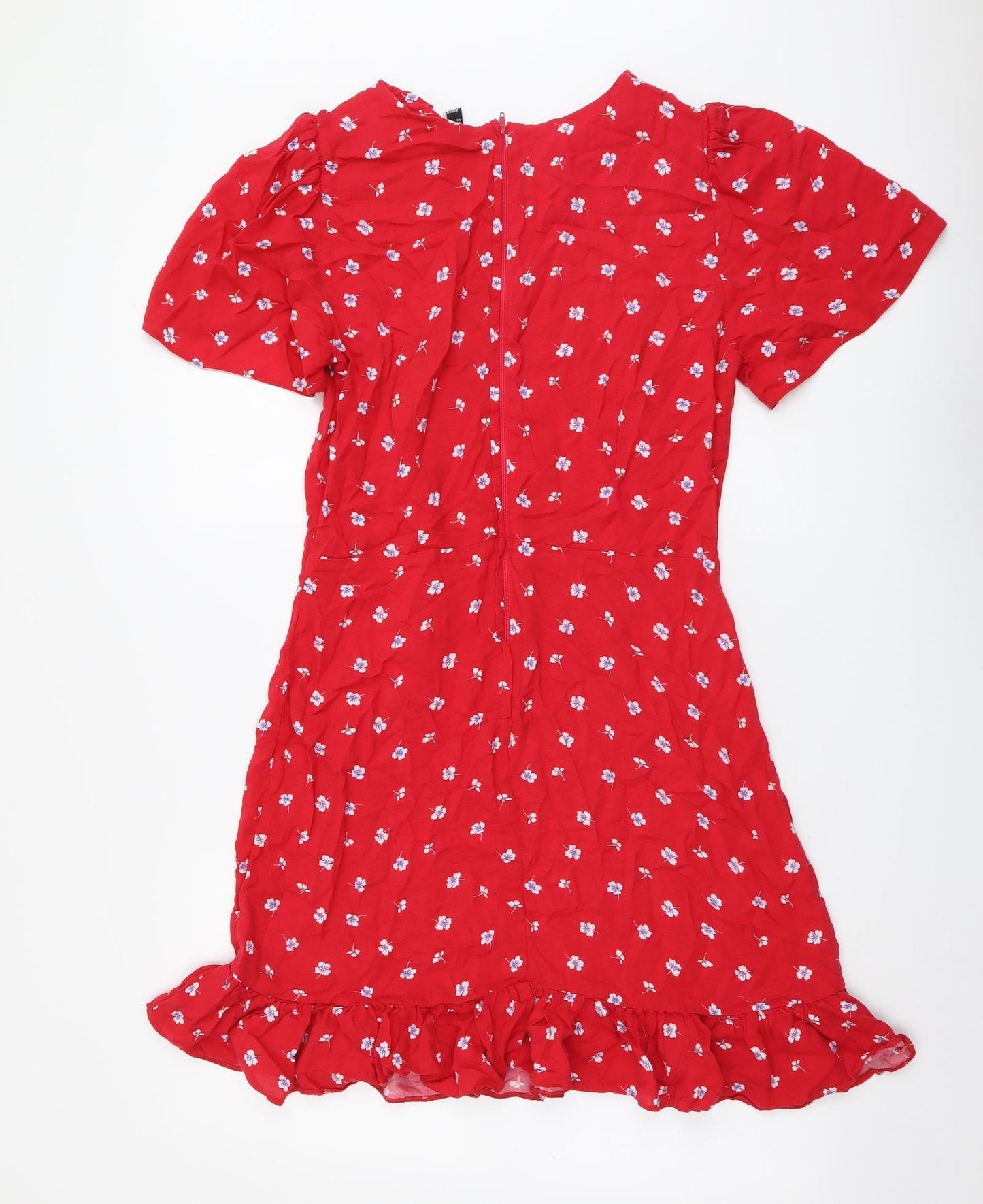 New Look Womens Red Floral Viscose A-Line Size 12 Round Neck Pullover