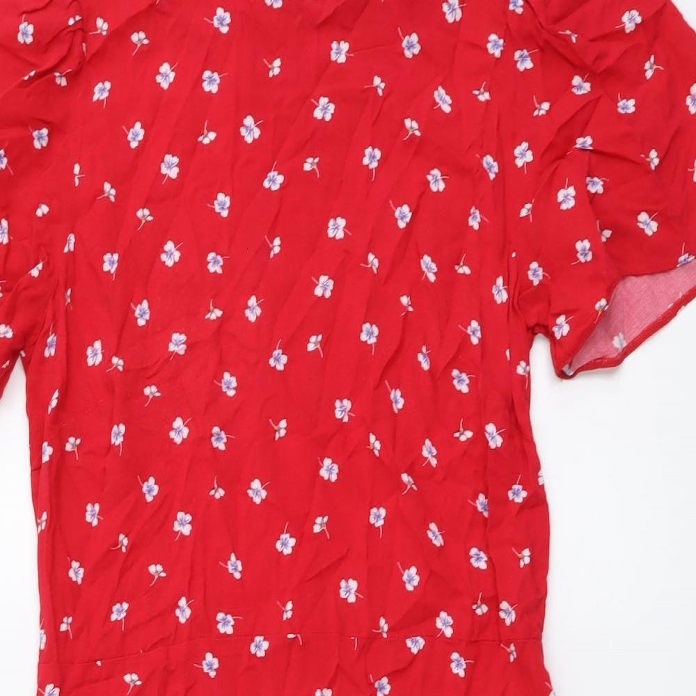 New Look Womens Red Floral Viscose A-Line Size 12 Round Neck Pullover