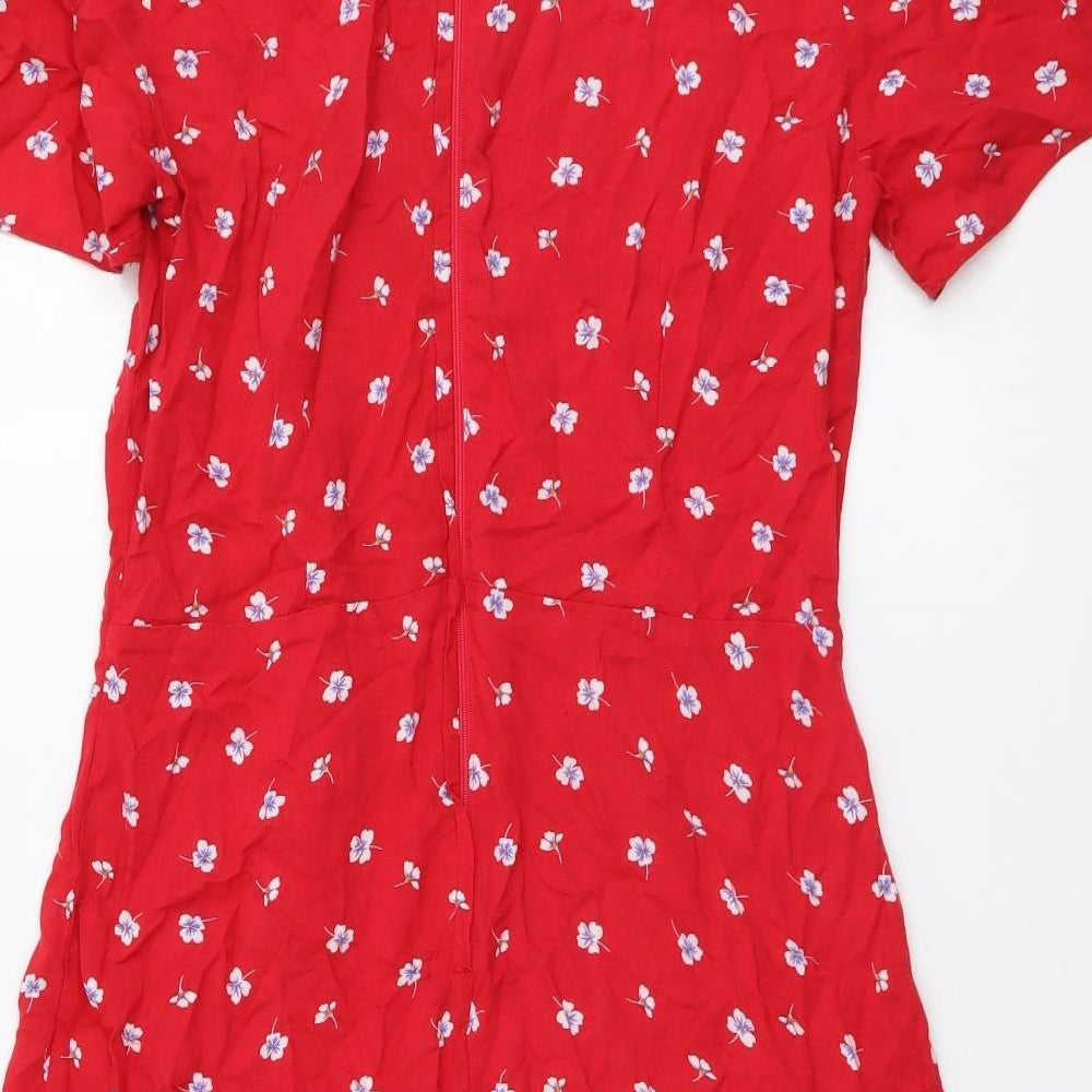 New Look Womens Red Floral Viscose A-Line Size 12 Round Neck Pullover