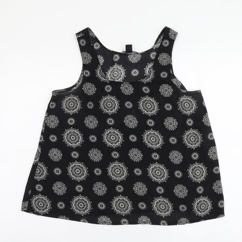 Atmosphere Womens Black Geometric Polyester Basic Tank Size 12 Scoop Neck