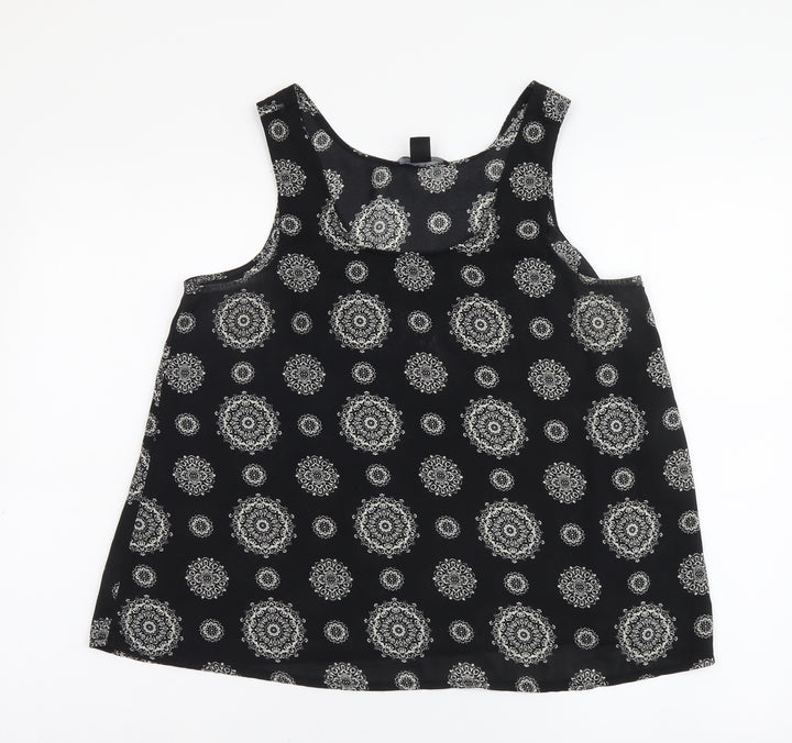 Atmosphere Womens Black Geometric Polyester Basic Tank Size 12 Scoop Neck