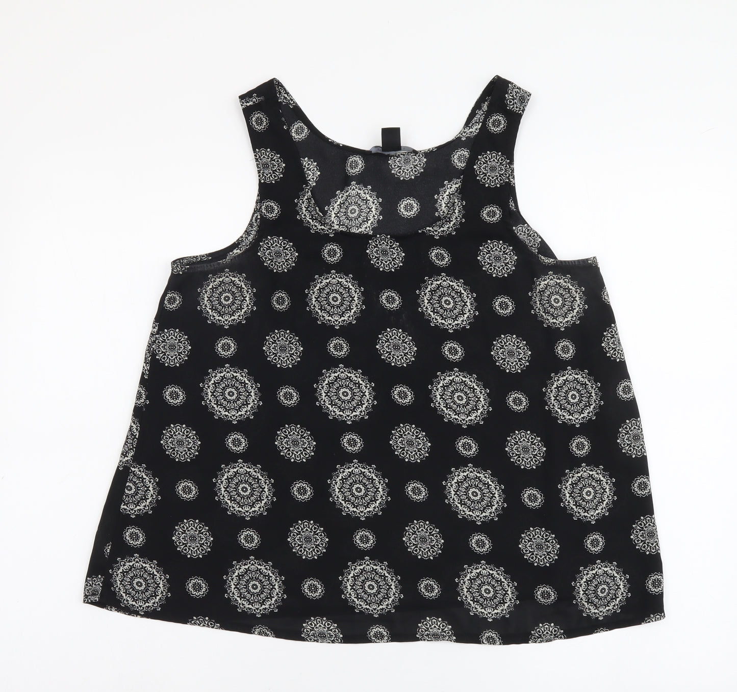 Atmosphere Womens Black Geometric Polyester Basic Tank Size 12 Scoop Neck