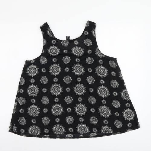 Atmosphere Womens Black Geometric Polyester Basic Tank Size 12 Scoop Neck