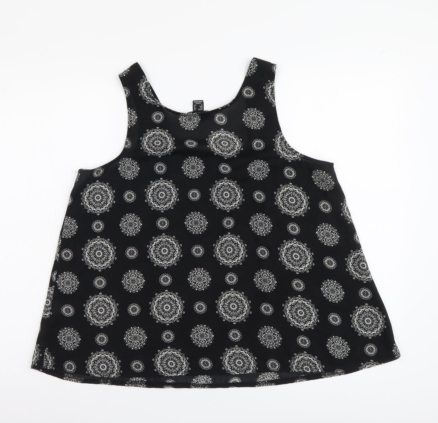 Atmosphere Womens Black Geometric Polyester Basic Tank Size 12 Scoop Neck