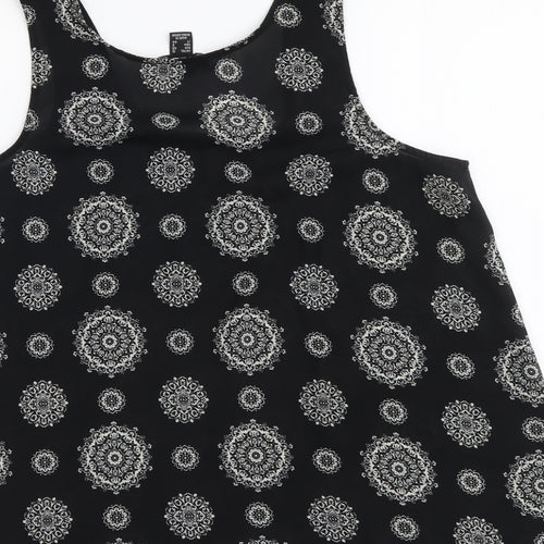 Atmosphere Womens Black Geometric Polyester Basic Tank Size 12 Scoop Neck