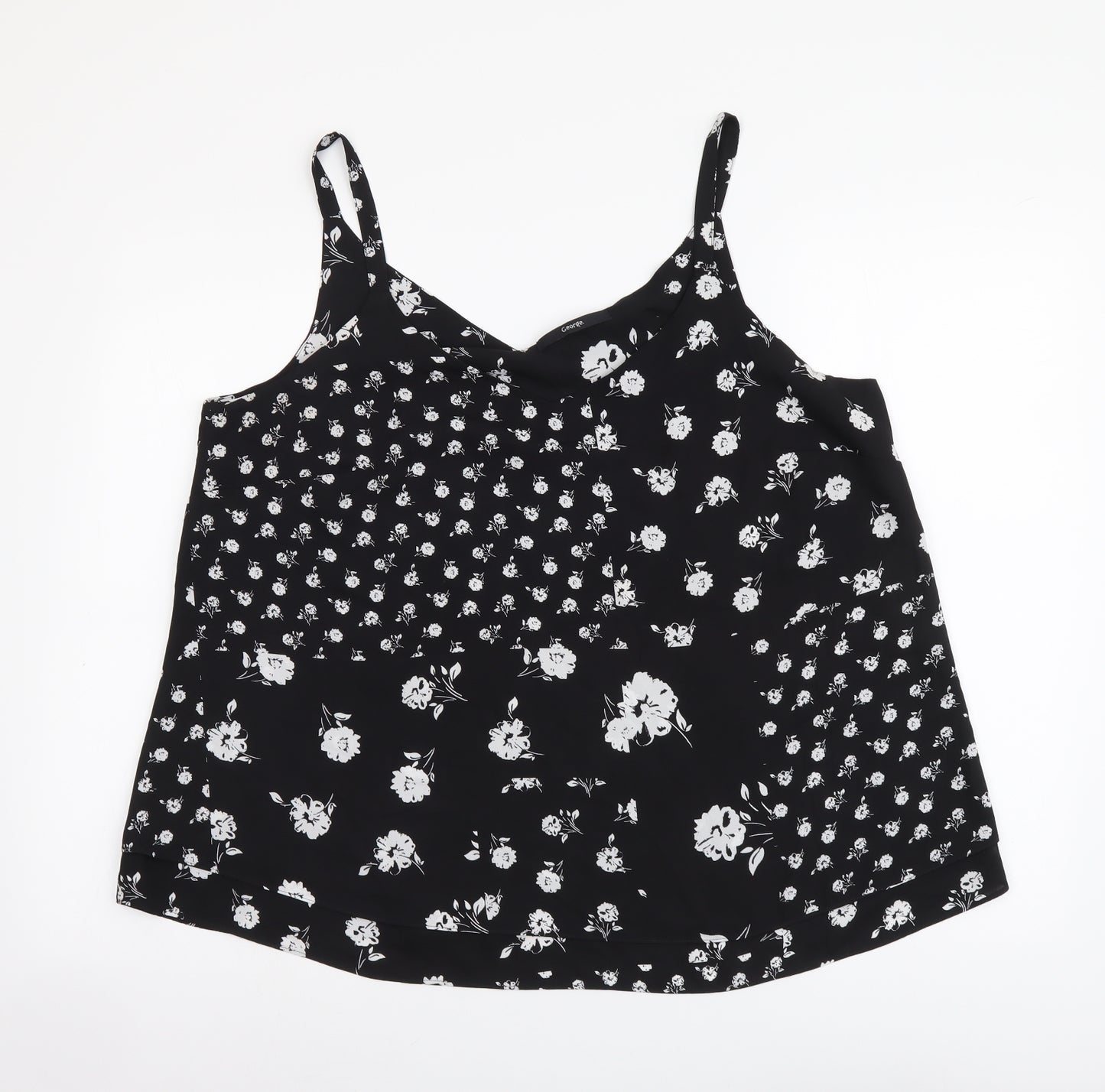 George Womens Black Floral Polyester Camisole Tank Size 16 V-Neck
