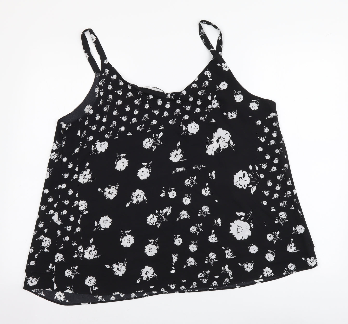 George Womens Black Floral Polyester Camisole Tank Size 16 V-Neck