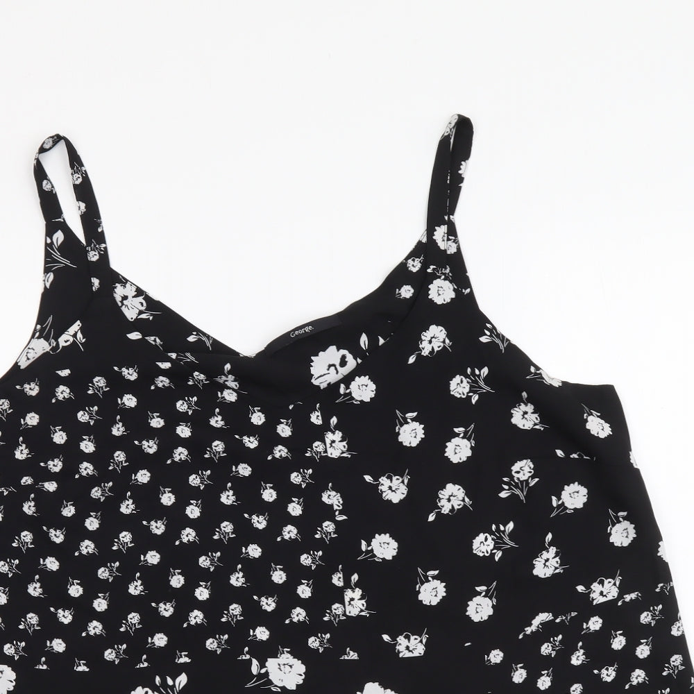 George Womens Black Floral Polyester Camisole Tank Size 16 V-Neck