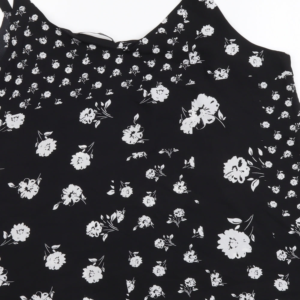 George Womens Black Floral Polyester Camisole Tank Size 16 V-Neck