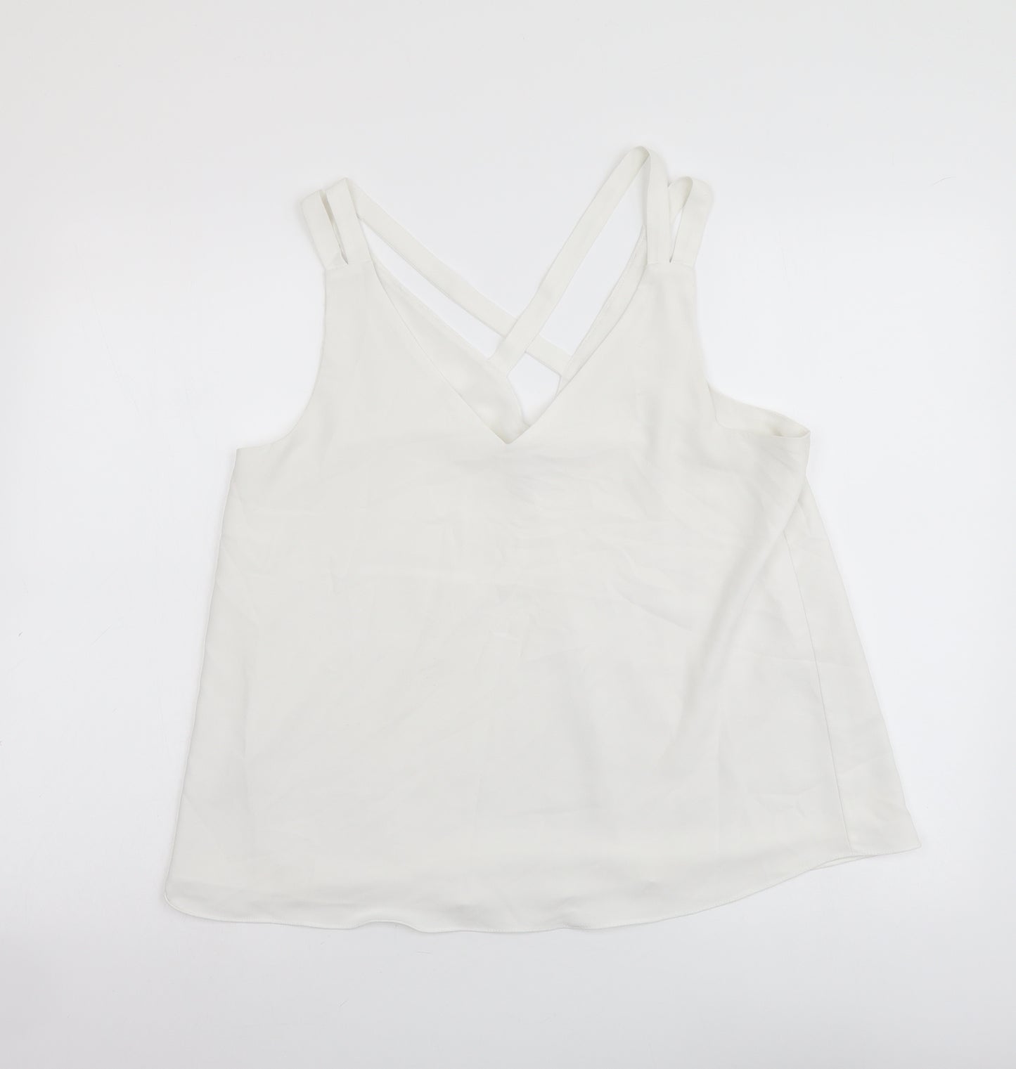 River Island Womens White Polyester Camisole T-Shirt Size 12 V-Neck