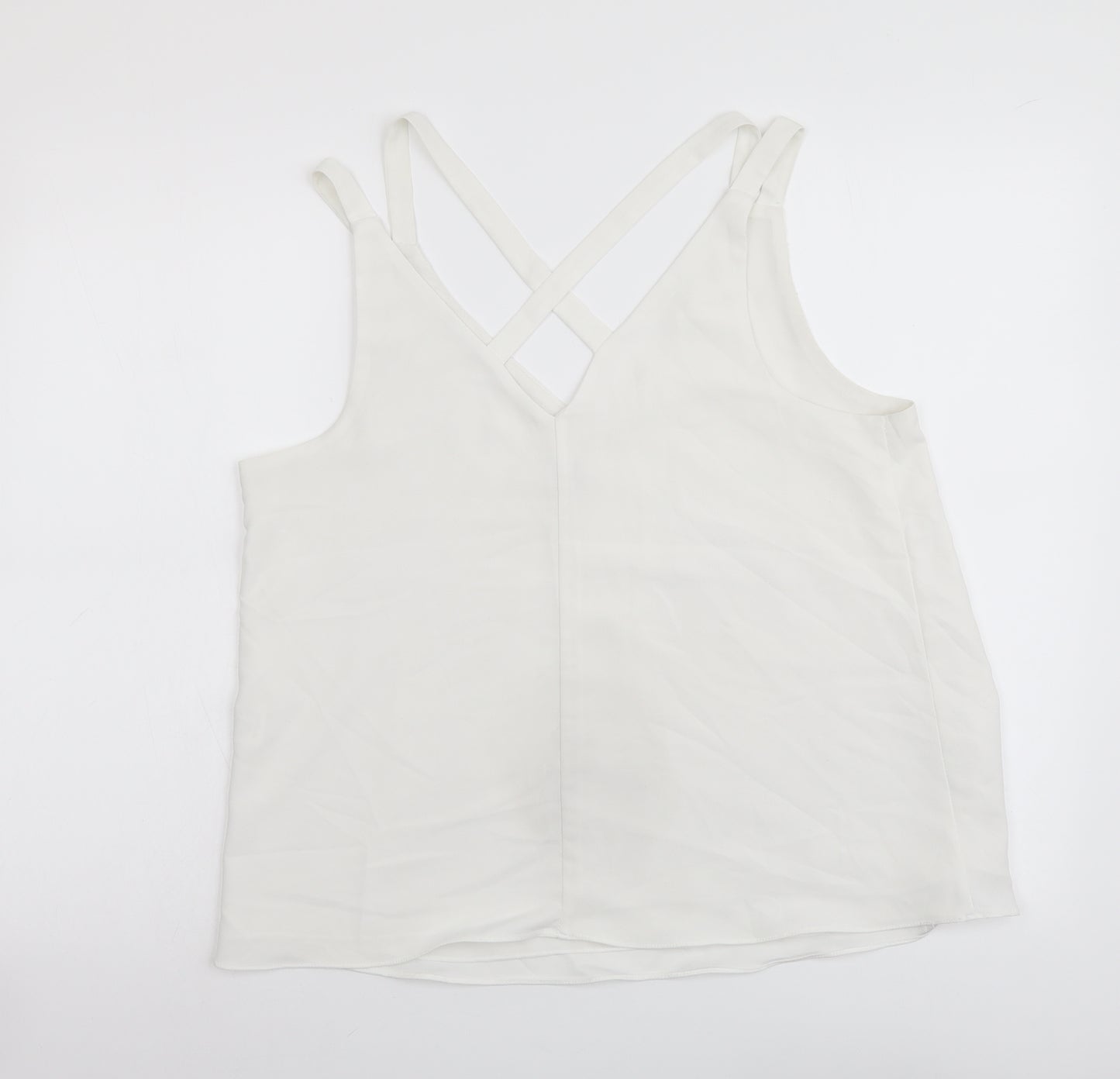 River Island Womens White Polyester Camisole T-Shirt Size 12 V-Neck