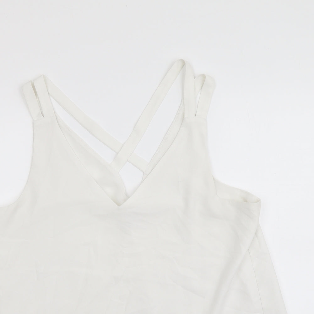 River Island Womens White Polyester Camisole T-Shirt Size 12 V-Neck