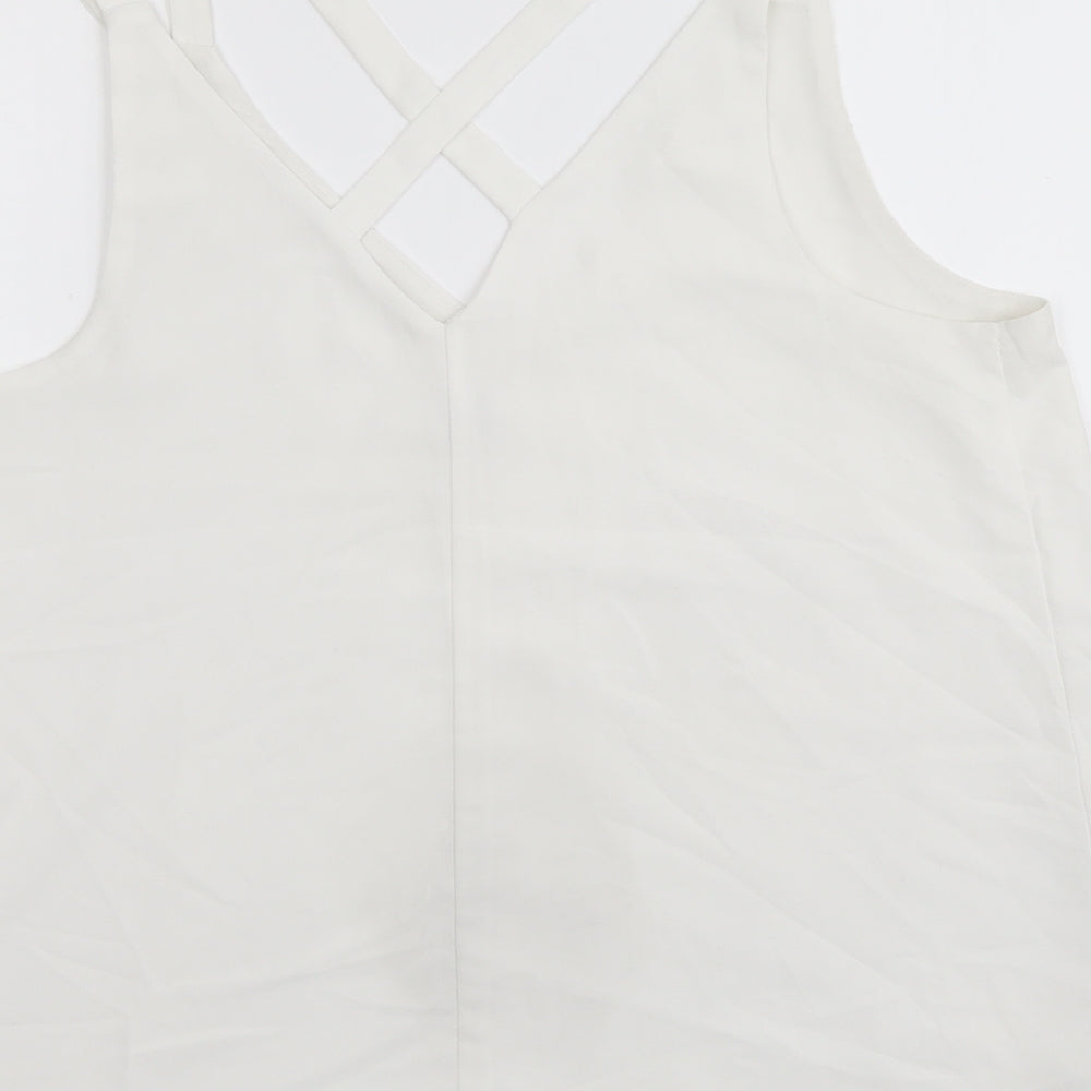 River Island Womens White Polyester Camisole T-Shirt Size 12 V-Neck