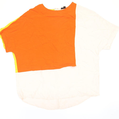 Topshop Womens Yellow Colourblock Polyester Basic T-Shirt Size 8 Round Neck