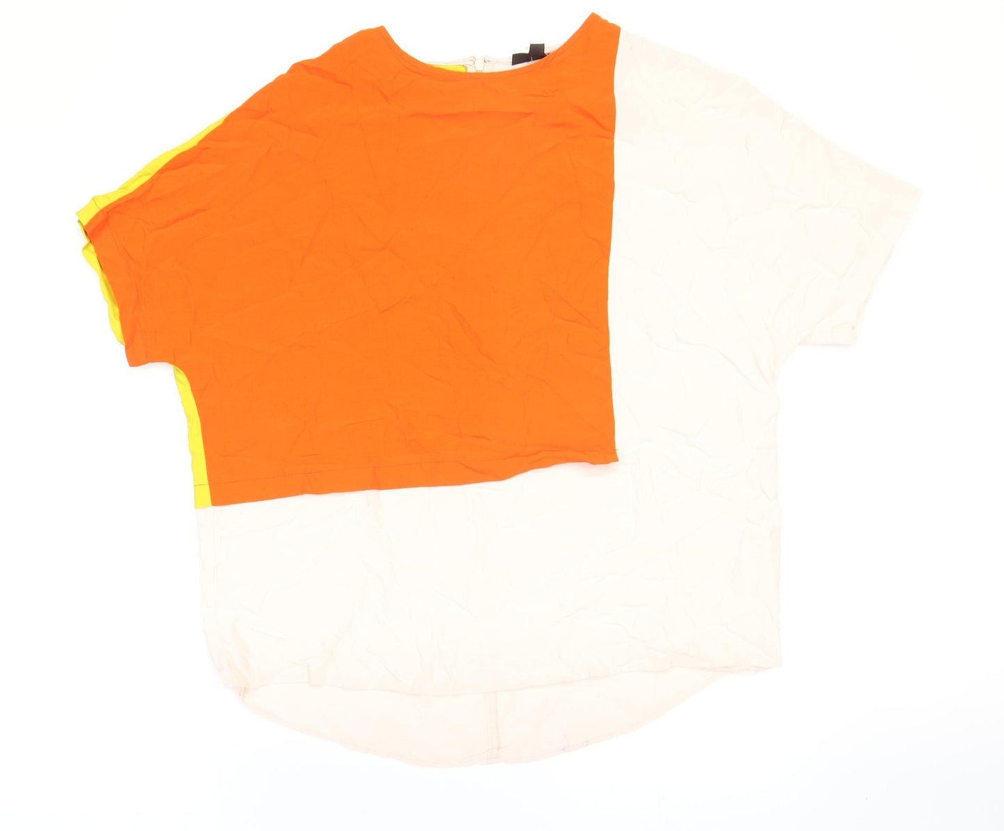 Topshop Womens Yellow Colourblock Polyester Basic T-Shirt Size 8 Round Neck
