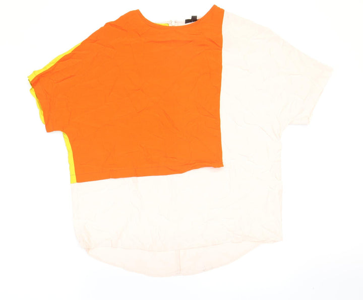 Topshop Womens Yellow Colourblock Polyester Basic T-Shirt Size 8 Round Neck