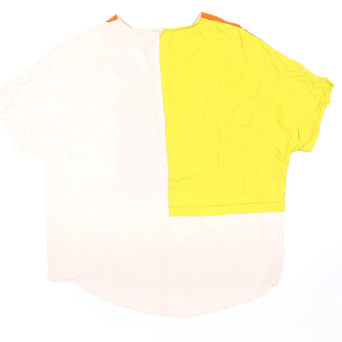 Topshop Womens Yellow Colourblock Polyester Basic T-Shirt Size 8 Round Neck