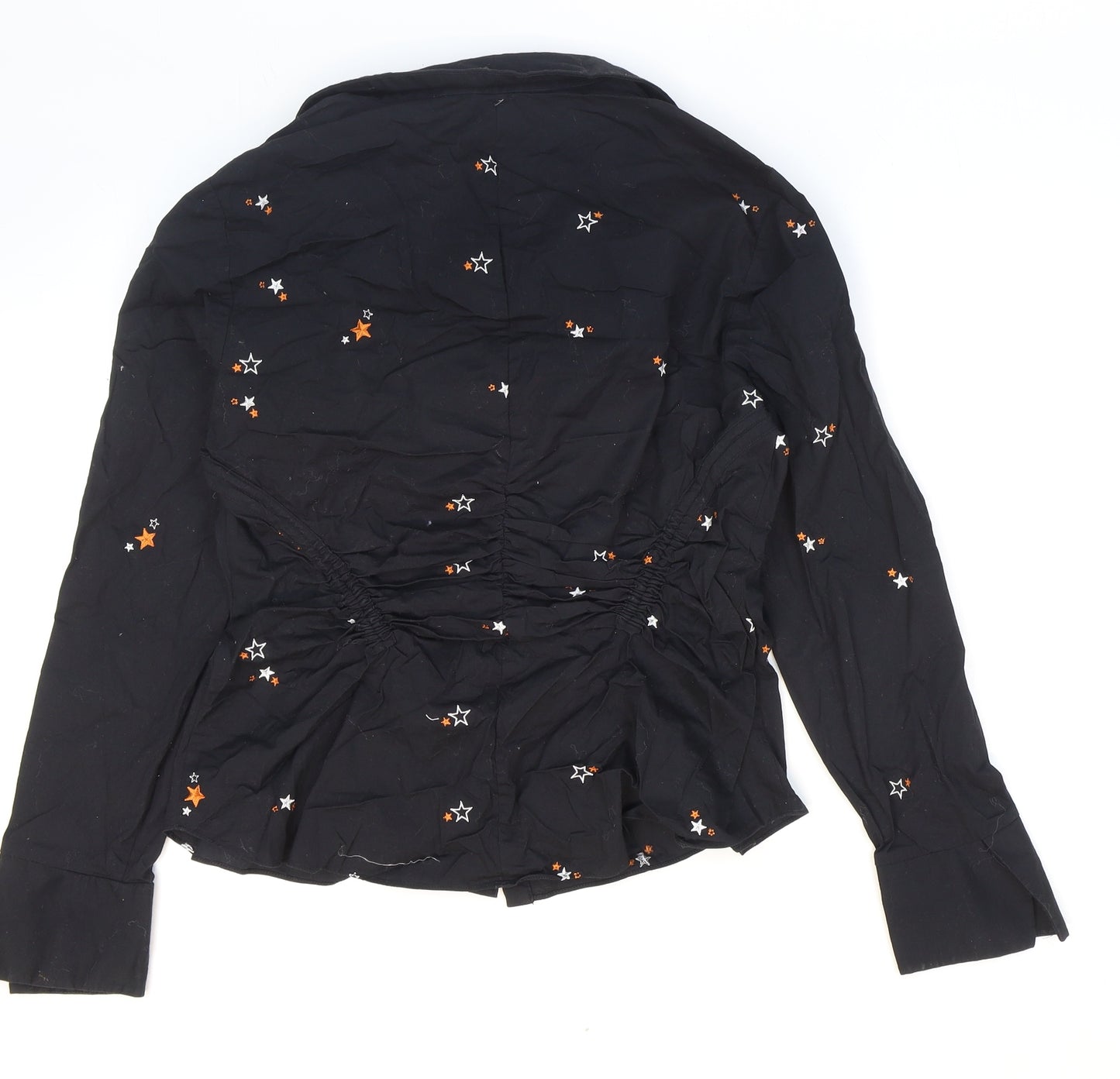 Karen Millen Womens Black Geometric Cotton Basic Button-Up Size 12 Collared - Stars