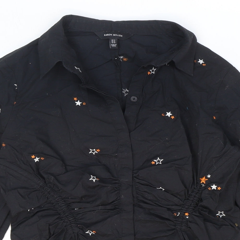 Karen Millen Womens Black Geometric Cotton Basic Button-Up Size 12 Collared - Stars