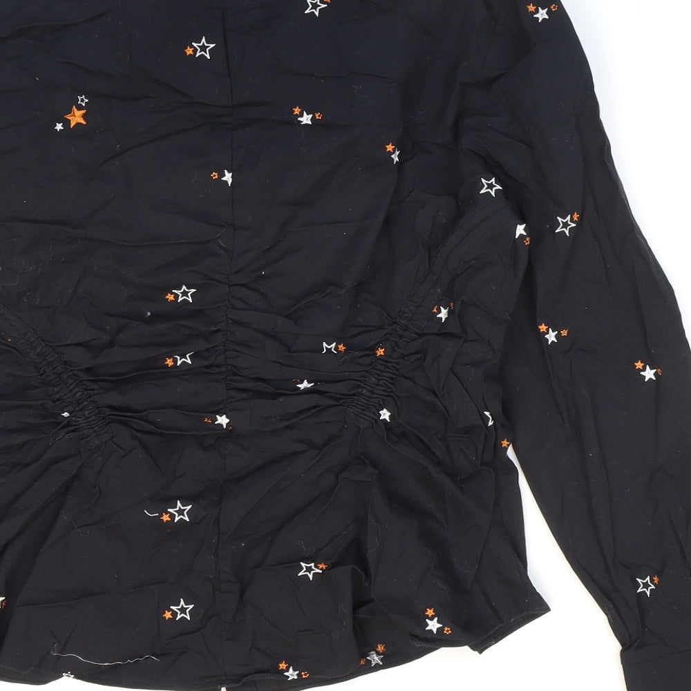 Karen Millen Womens Black Geometric Cotton Basic Button-Up Size 12 Collared - Stars