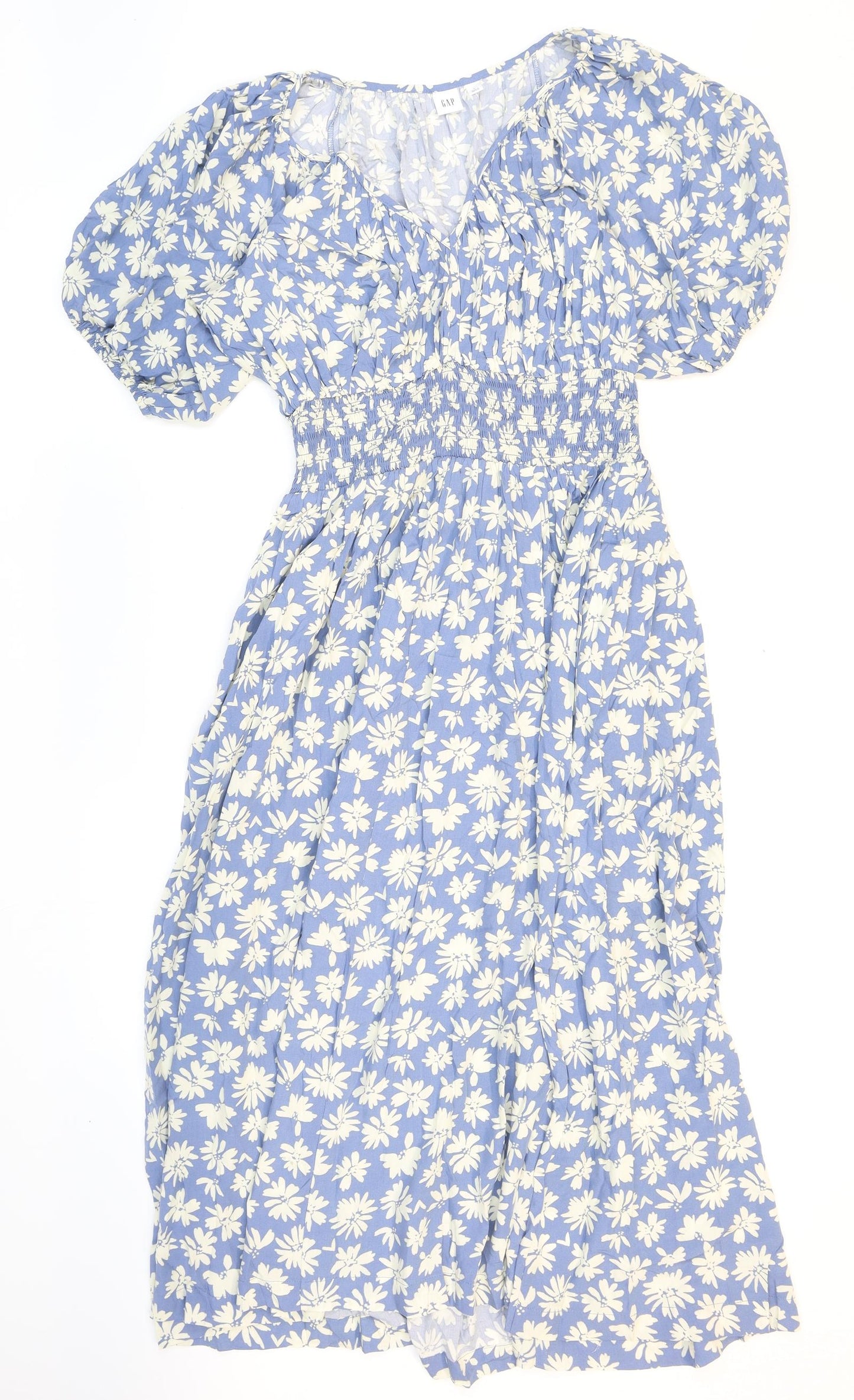 Gap Womens Blue Floral Viscose Fit & Flare Size L V-Neck Pullover