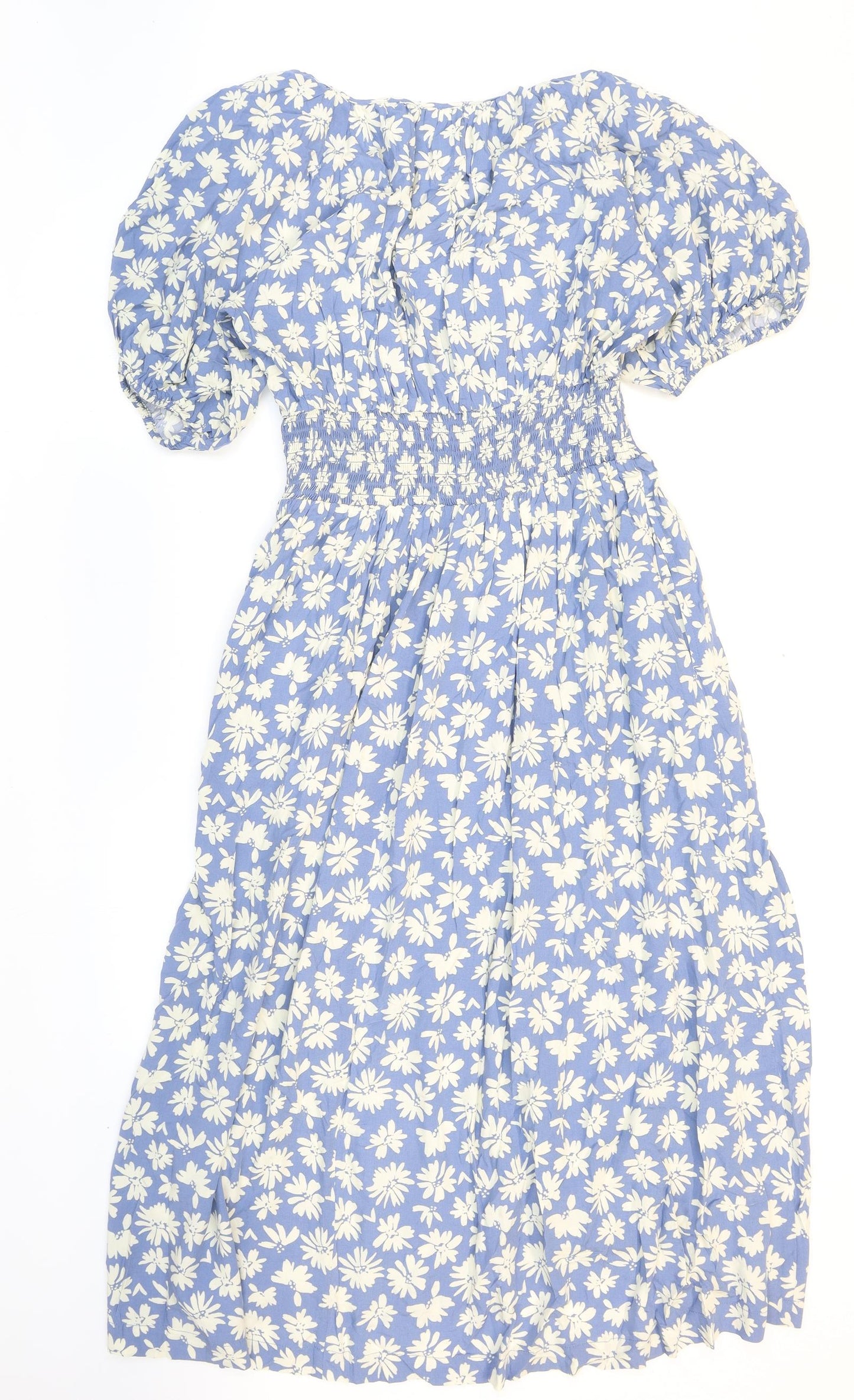 Gap Womens Blue Floral Viscose Fit & Flare Size L V-Neck Pullover