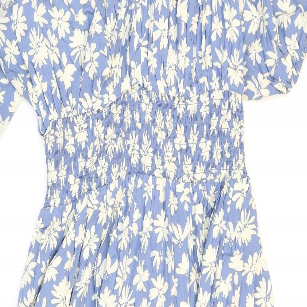 Gap Womens Blue Floral Viscose Fit & Flare Size L V-Neck Pullover