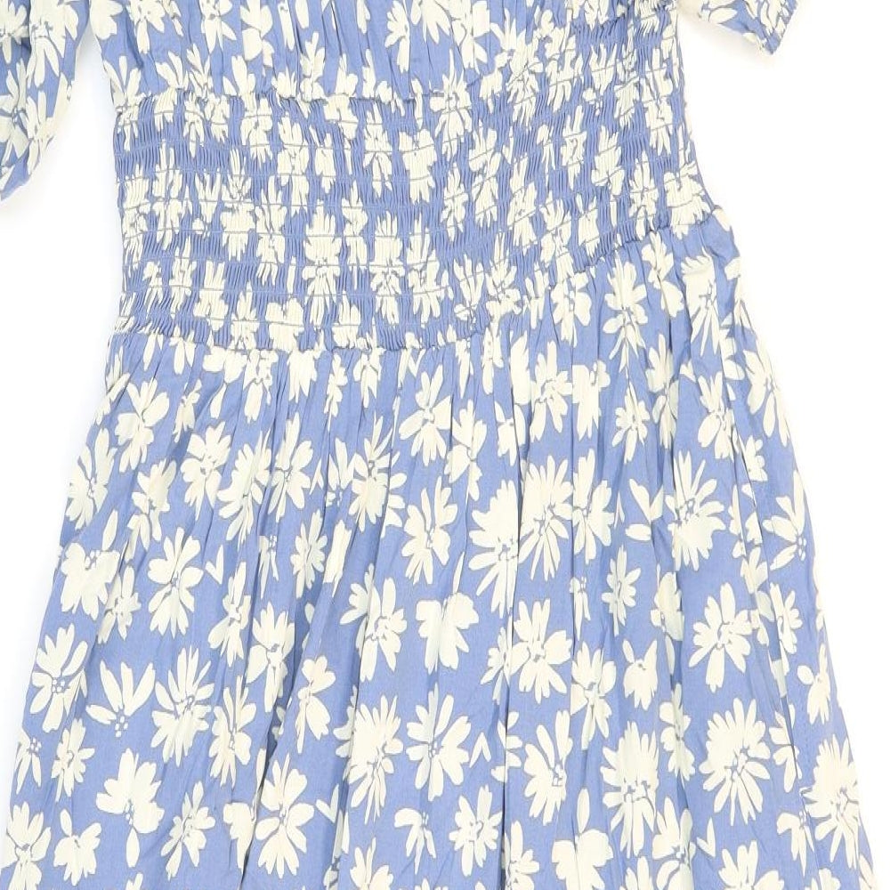 Gap Womens Blue Floral Viscose Fit & Flare Size L V-Neck Pullover