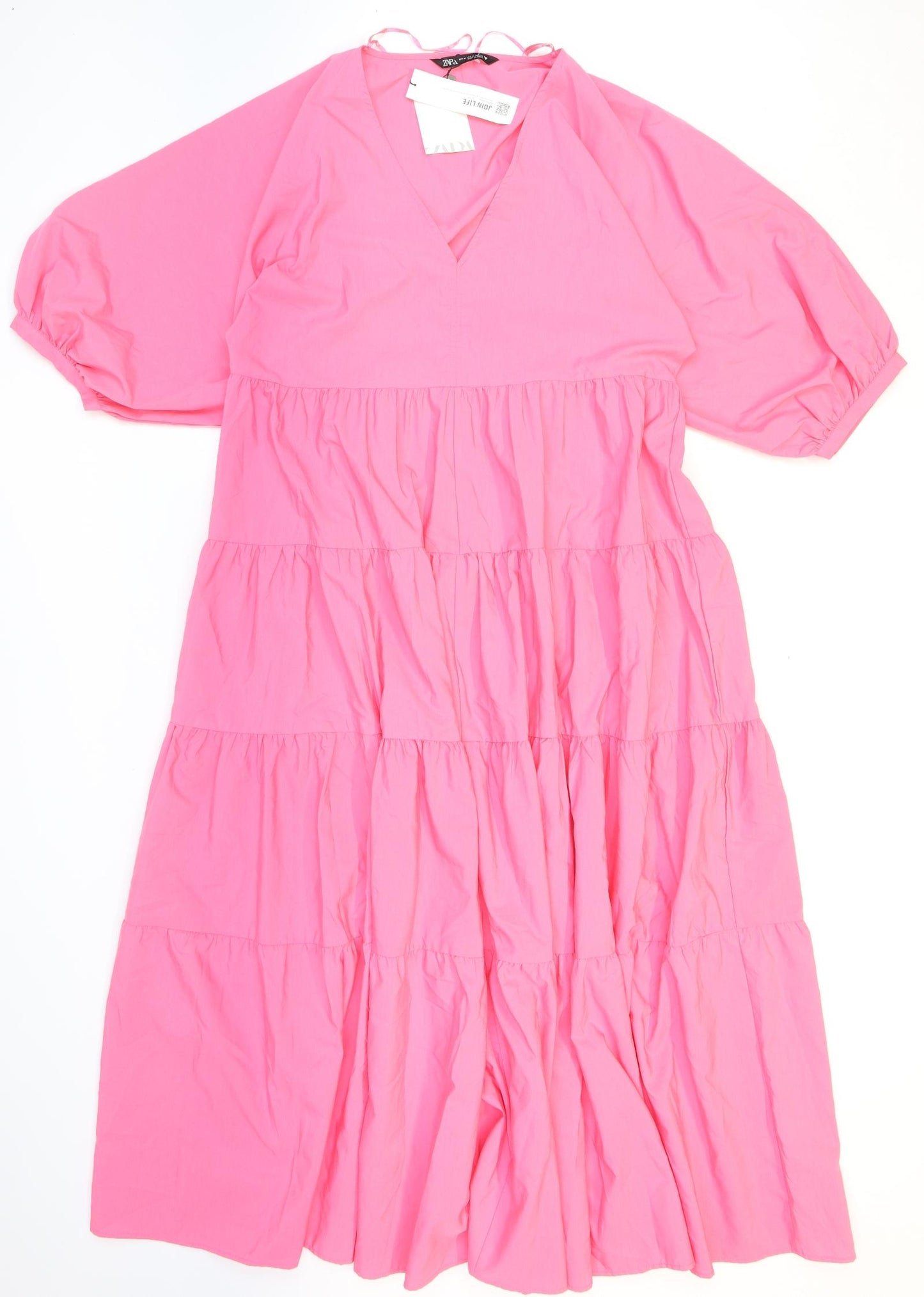 Zara Womens Pink Viscose Maxi Size M V-Neck Pullover - Tiered