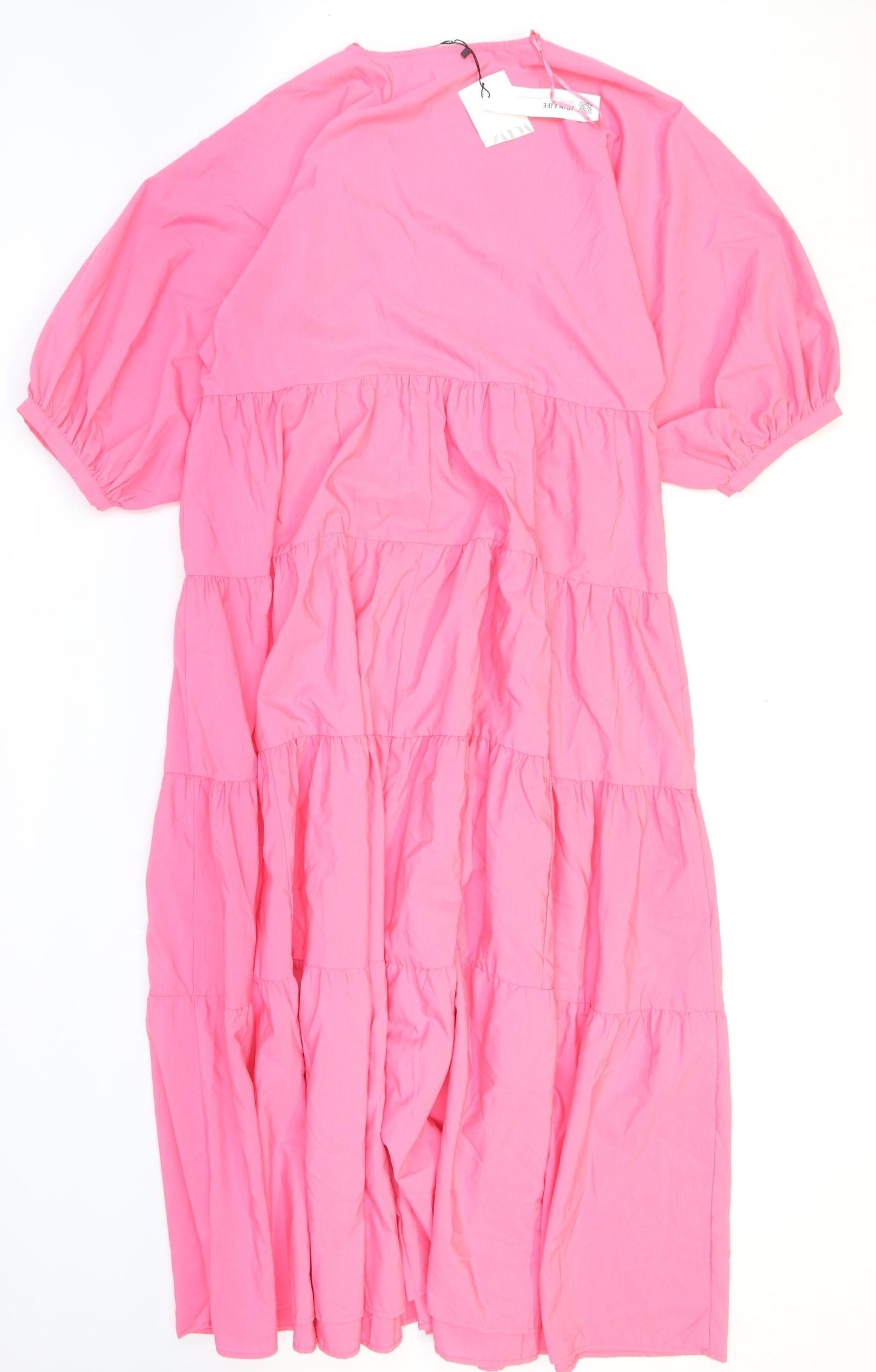 Zara Womens Pink Viscose Maxi Size M V-Neck Pullover - Tiered