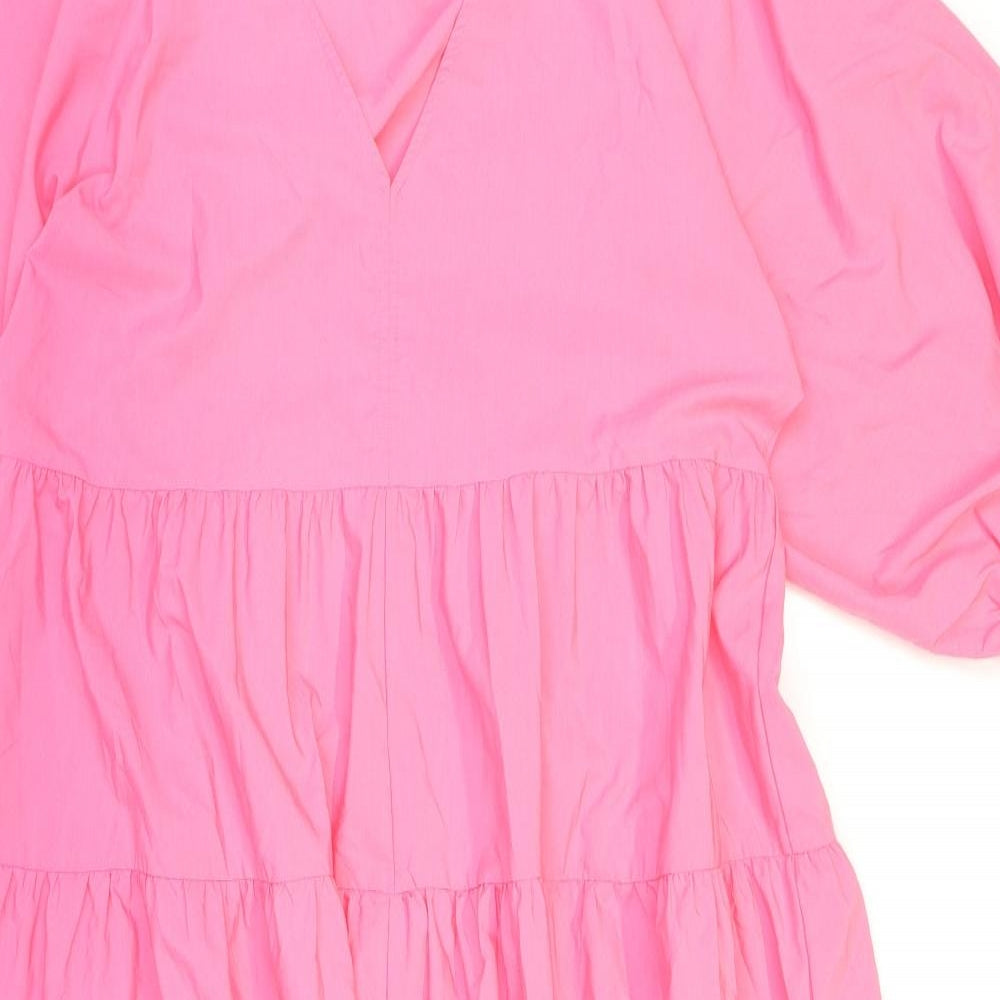 Zara Womens Pink Viscose Maxi Size M V-Neck Pullover - Tiered