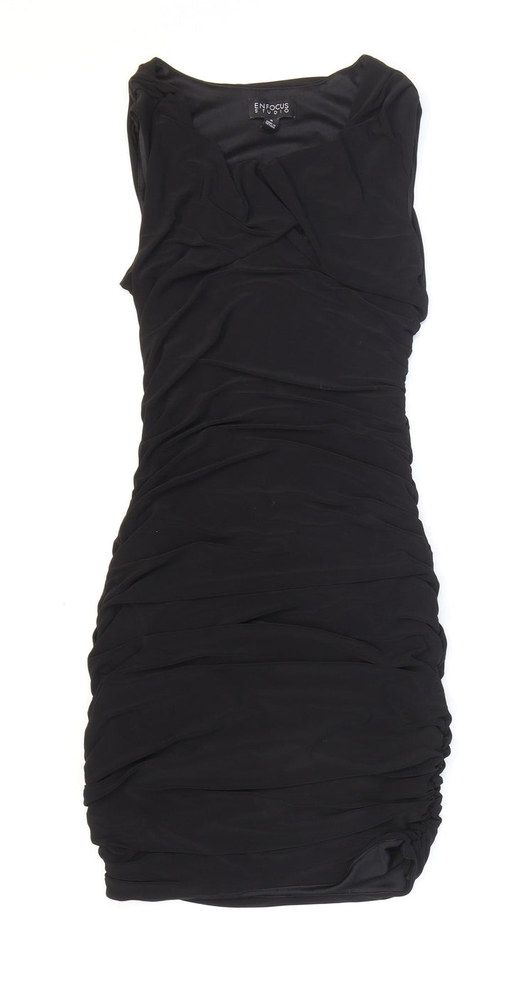 En Focus Studio Womens Black Polyester Bodycon Size 8 Scoop Neck Pullover