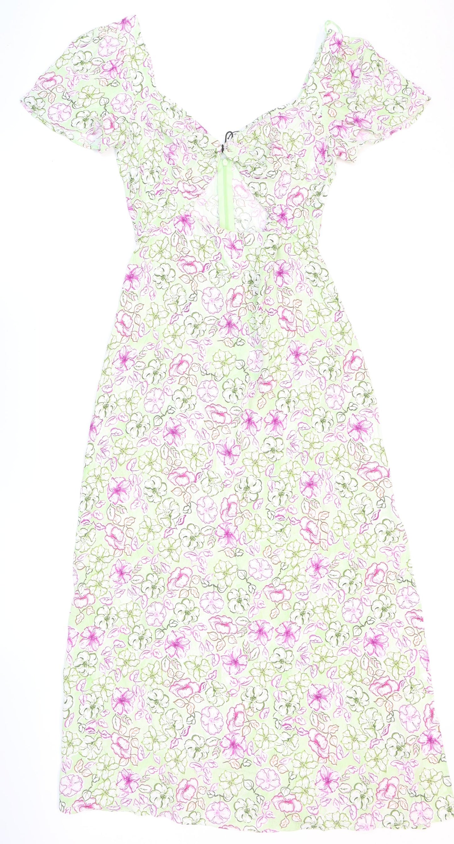 Zara Womens Multicoloured Floral Polyester Fit & Flare Size S Sweetheart Zip