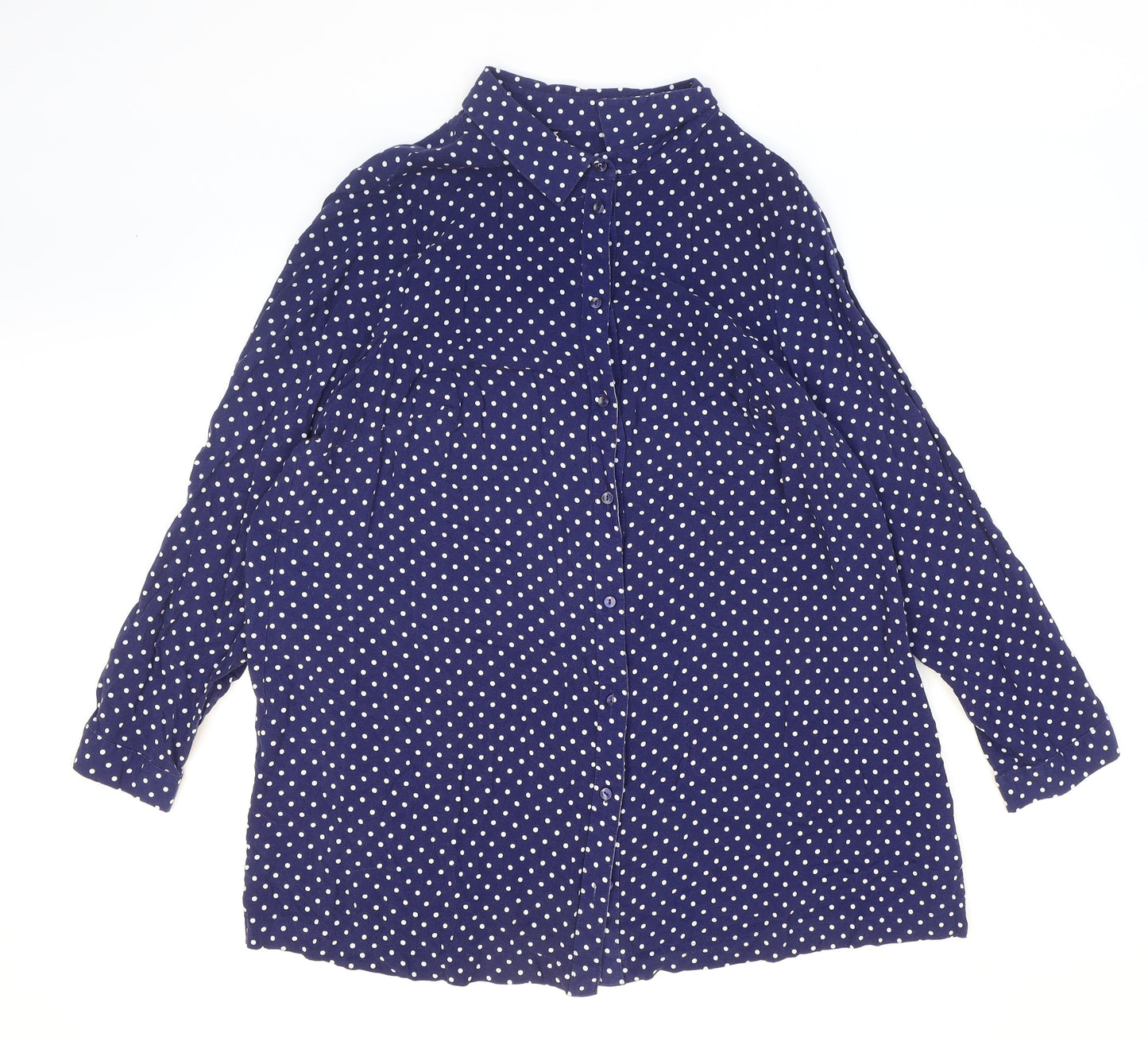 Preworn Womens Blue Polka Dot Polyester Basic Button-Up Size 20 Collared