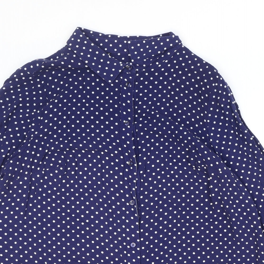Preworn Womens Blue Polka Dot Polyester Basic Button-Up Size 20 Collared
