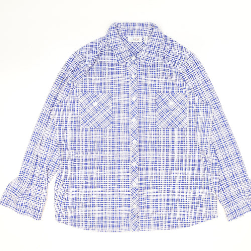 D&Co. Womens Blue Geometric Polyester Basic Button-Up Size XL Collared