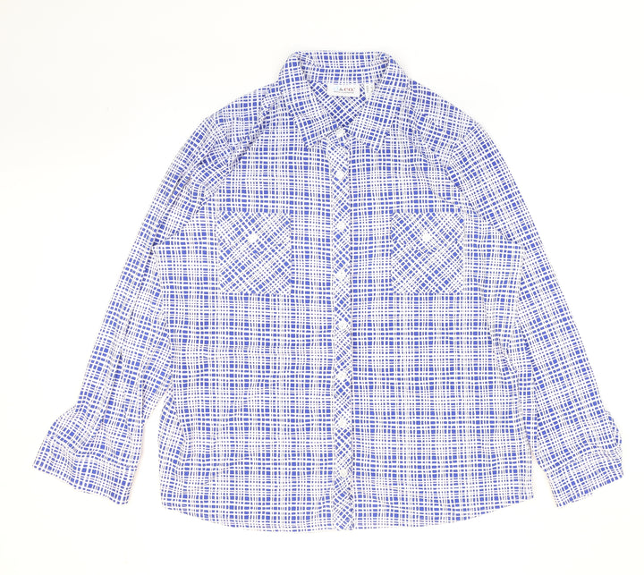 D&Co. Womens Blue Geometric Polyester Basic Button-Up Size XL Collared