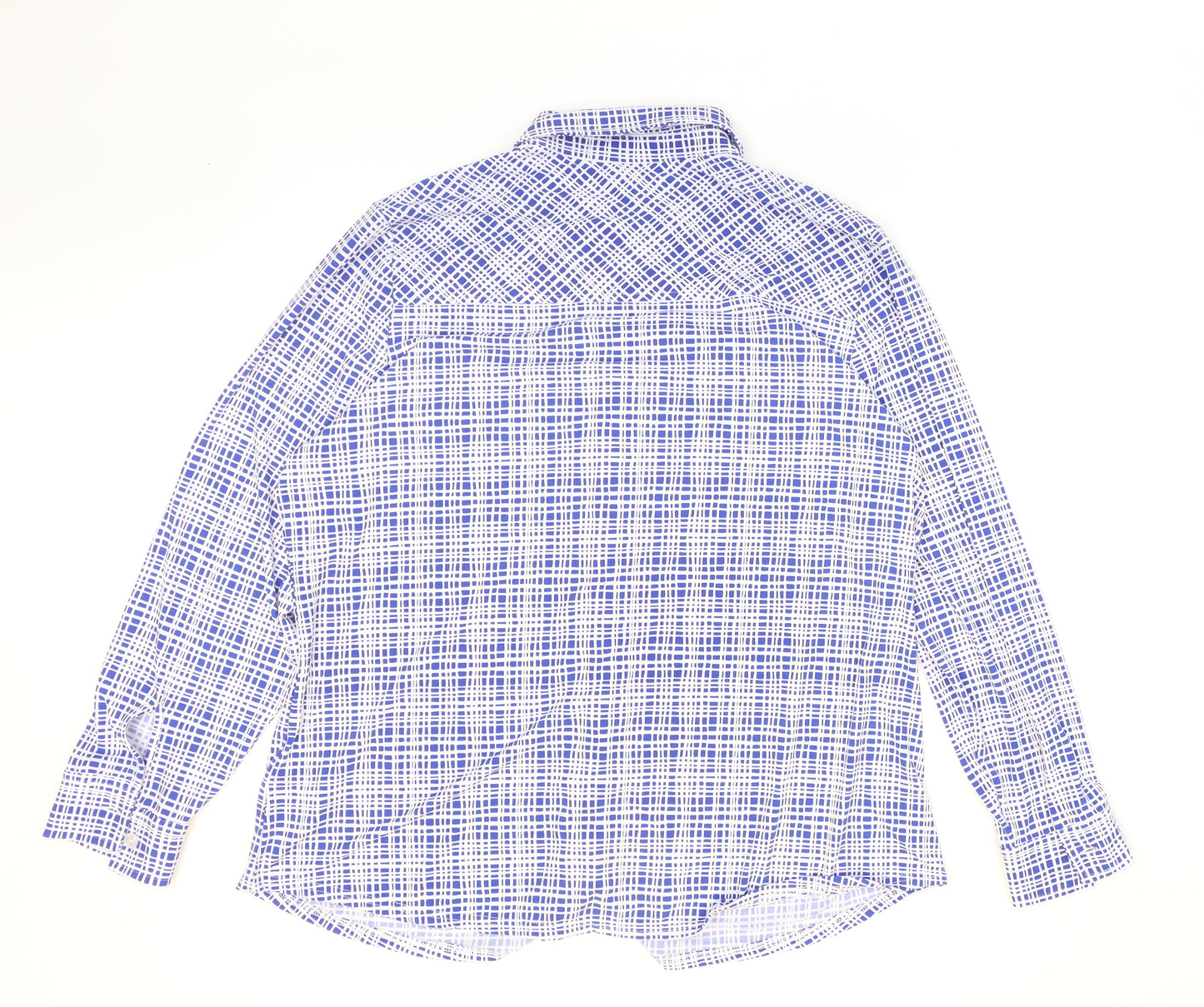 D&Co. Womens Blue Geometric Polyester Basic Button-Up Size XL Collared
