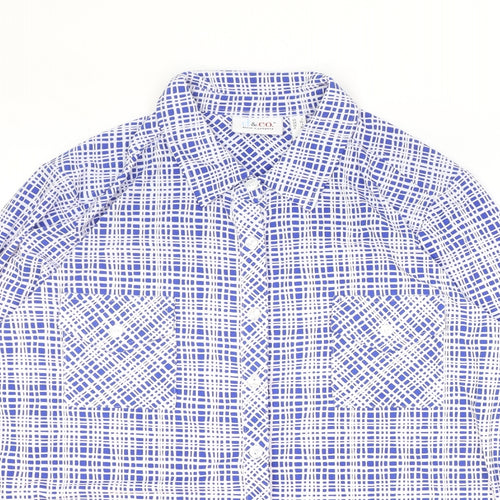 D&Co. Womens Blue Geometric Polyester Basic Button-Up Size XL Collared