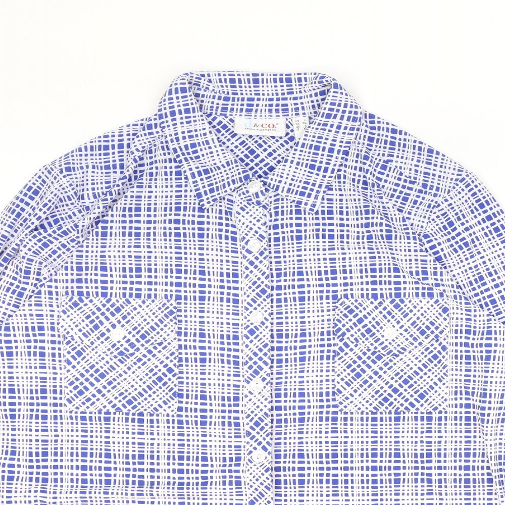 D&Co. Womens Blue Geometric Polyester Basic Button-Up Size XL Collared