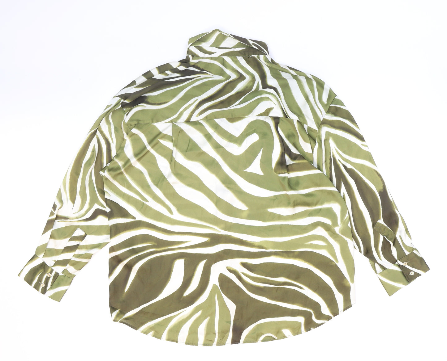 Zara Womens Green Animal Print Polyester Basic Button-Up Size S Collared - Zebra Print