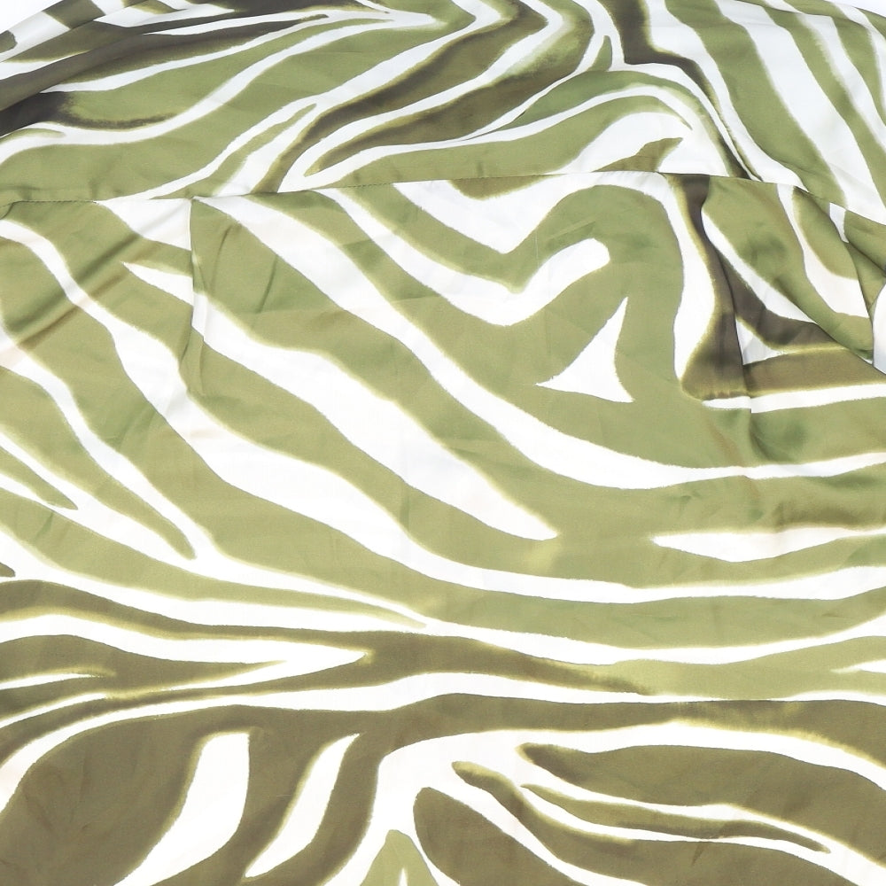 Zara Womens Green Animal Print Polyester Basic Button-Up Size S Collared - Zebra Print