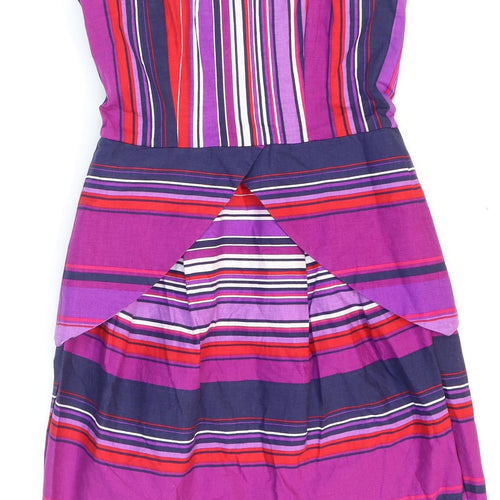 Oasis Womens Multicoloured Striped Cotton Mini Size 8 Sweetheart Zip