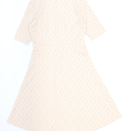 NEXT Womens Pink Geometric Cotton Skater Dress Size 10 Round Neck Zip