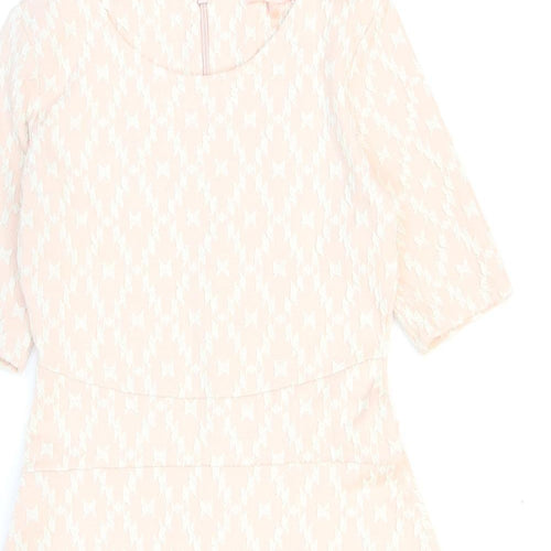 NEXT Womens Pink Geometric Cotton Skater Dress Size 10 Round Neck Zip