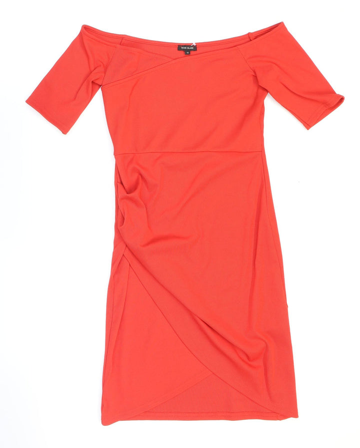 River Island Womens Red Polyester A-Line Size 10 Off the Shoulder Pullover - Ribbed