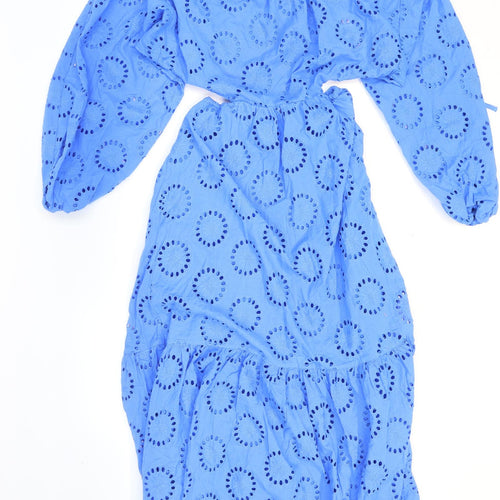 Zara Womens Blue Geometric Cotton Maxi Size S Round Neck Tie