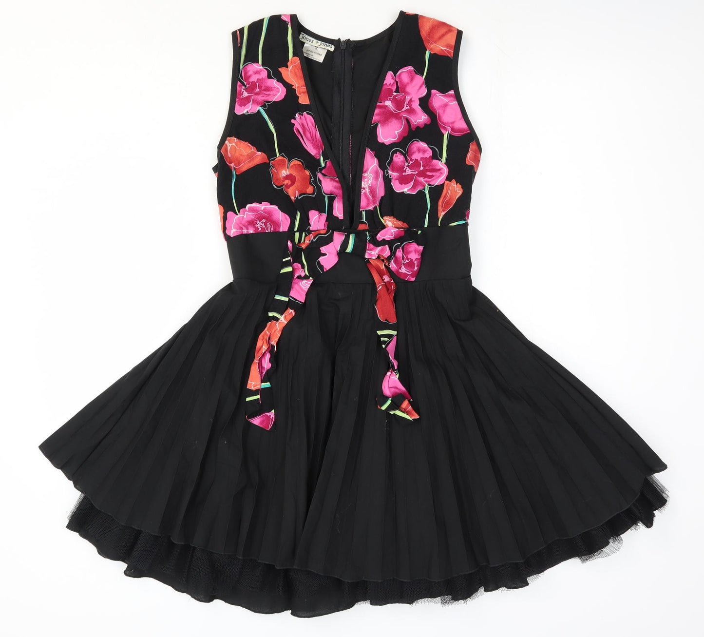 Jones + Jones Womens Black Floral Polyester Trapeze & Swing Size 10 V-Neck Zip
