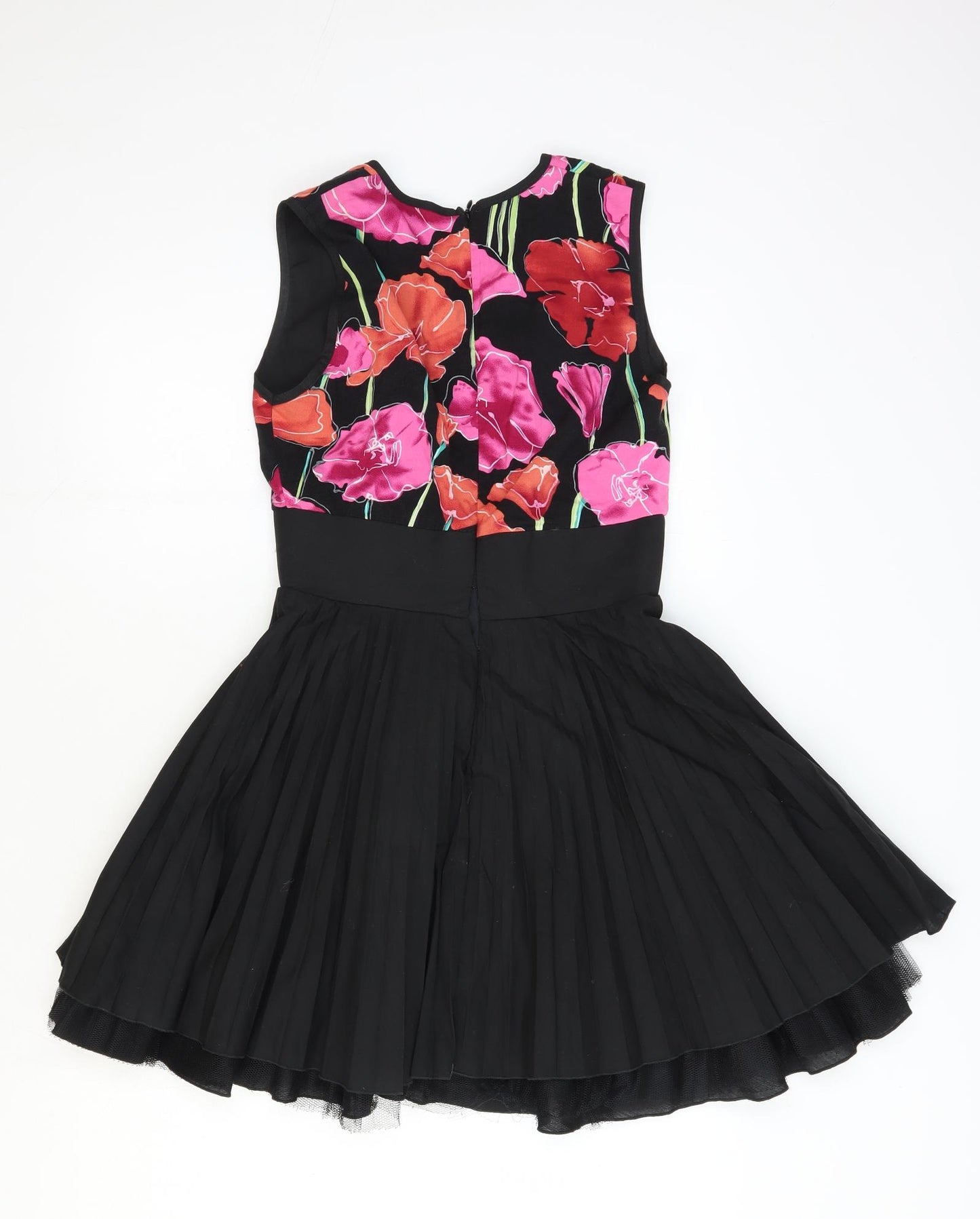 Jones + Jones Womens Black Floral Polyester Trapeze & Swing Size 10 V-Neck Zip