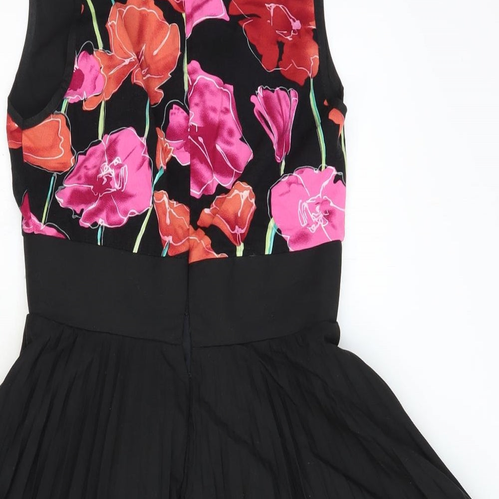 Jones + Jones Womens Black Floral Polyester Trapeze & Swing Size 10 V-Neck Zip